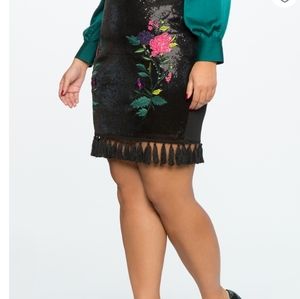 Eloquii sequin embroidered skirt with tassels